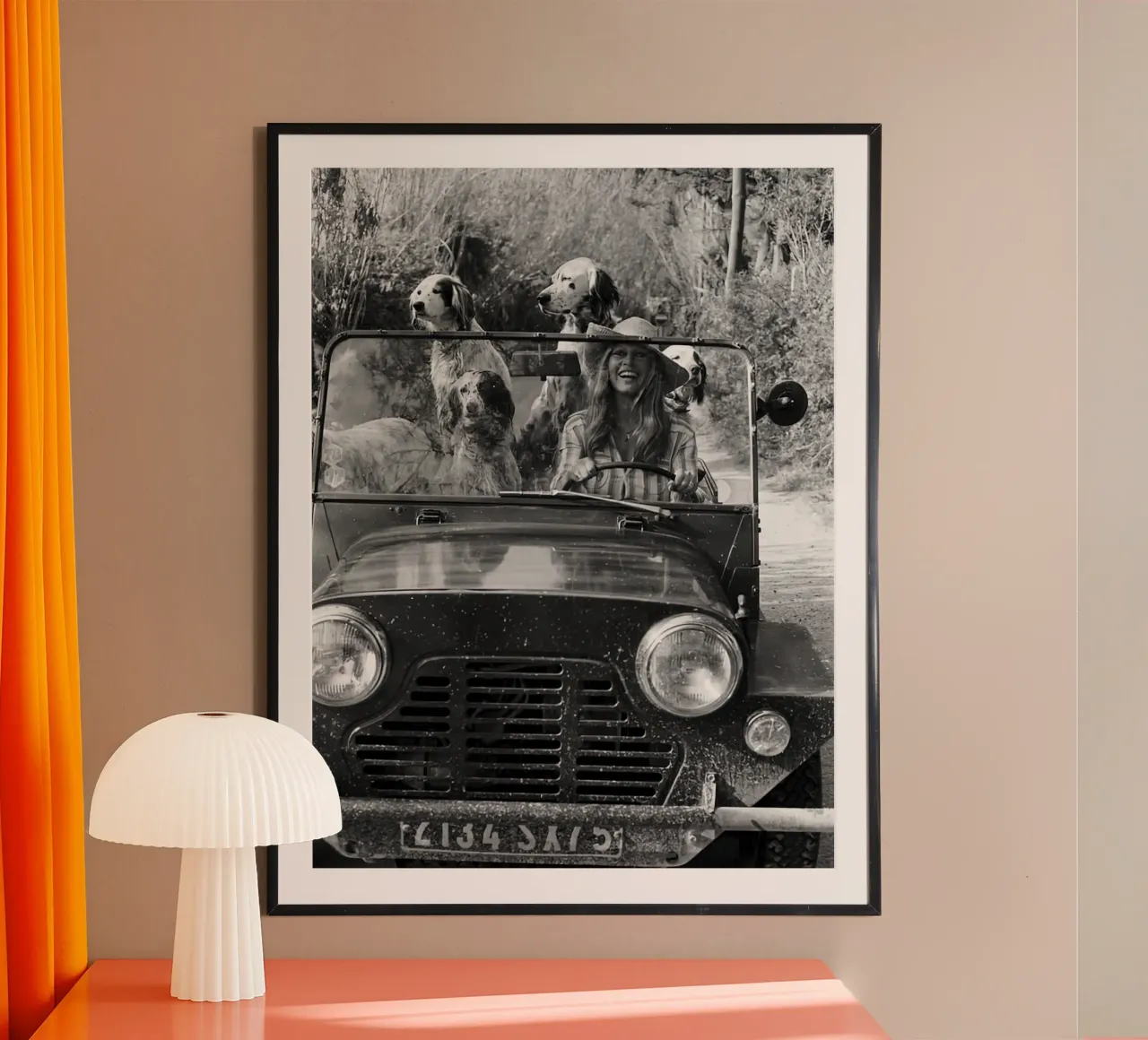 Animal Car Vintage photograph poster with plastic frame by Black And White