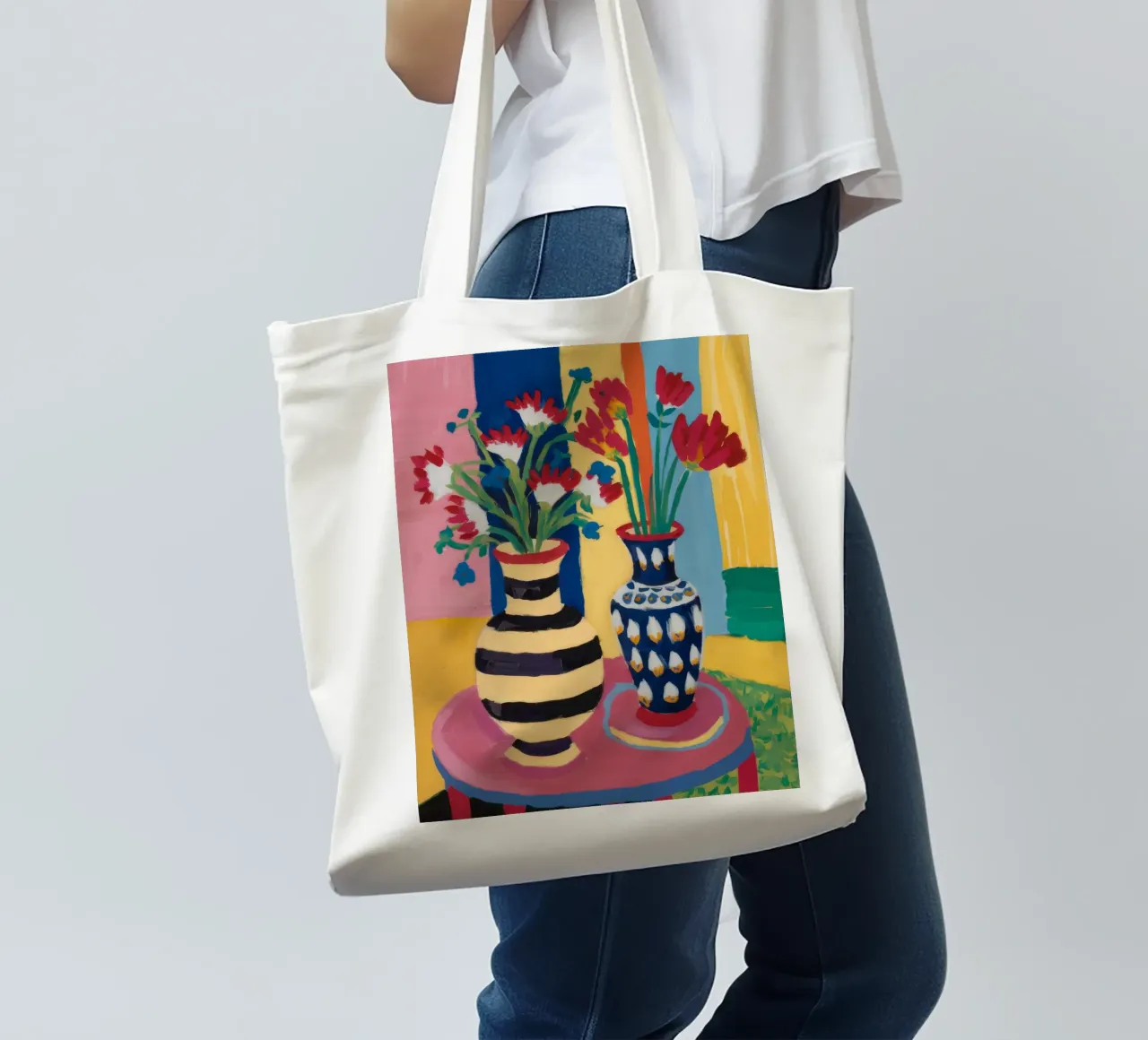 Duetto di vasi a righe borsa in juta da Fable Tempa