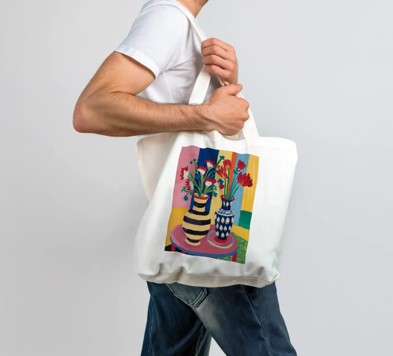Duetto di vasi a righe borsa in juta da Fable Tempa