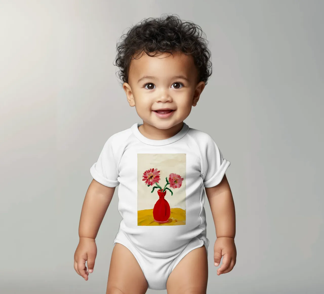 Papaveri in vaso rosso body neonato maniche corte da Tiga Bersama