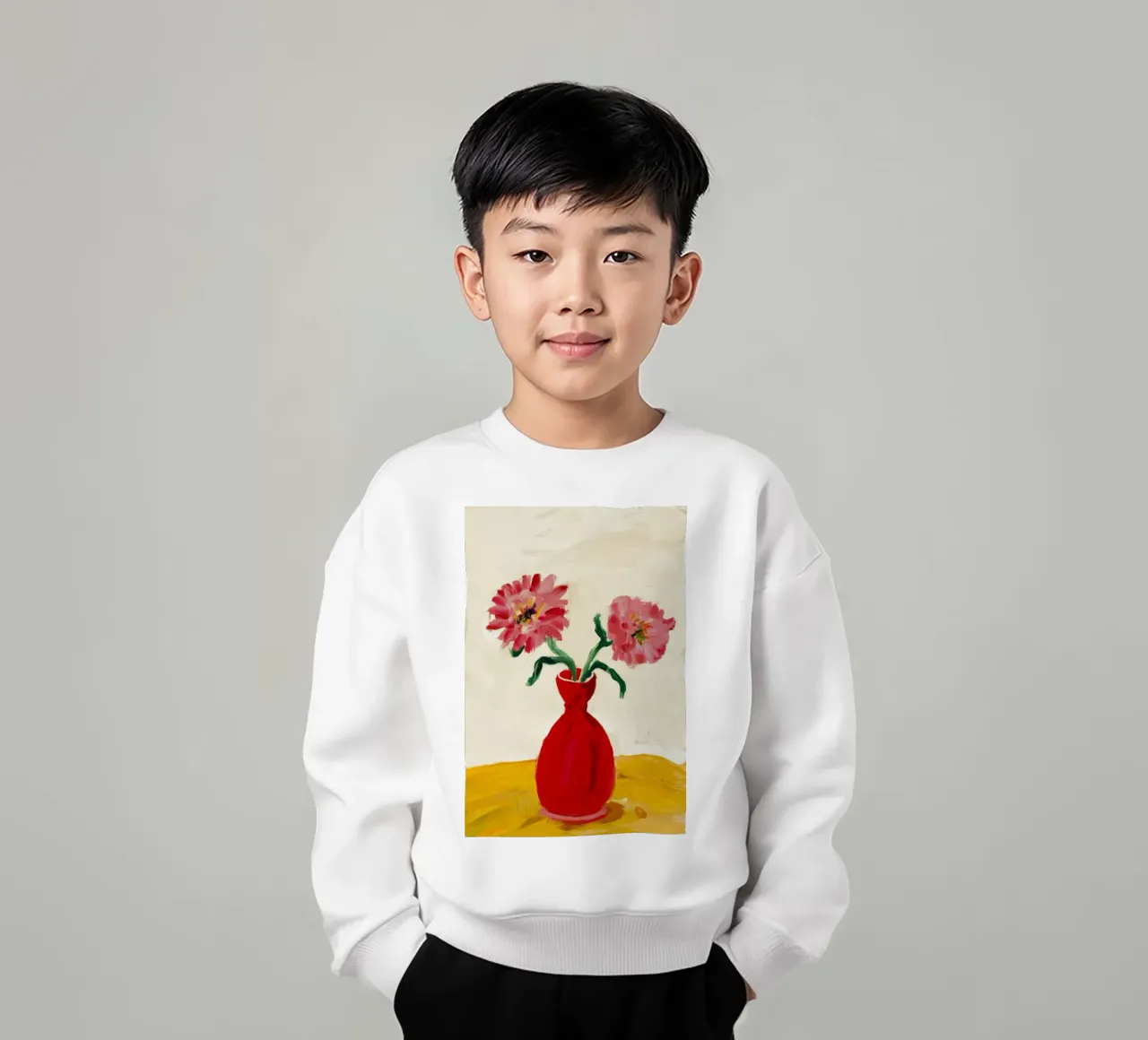Papaveri in vaso rosso felpa bambino da Tiga Bersama