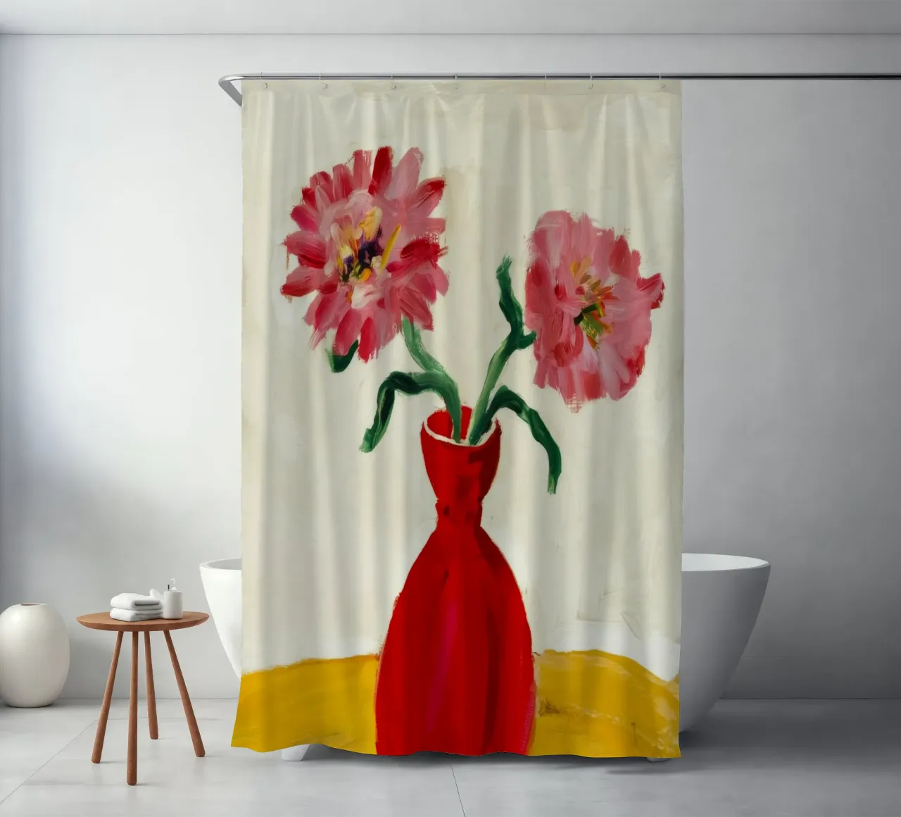 Red Vase Poppies shower curtain by Tiga Bersama