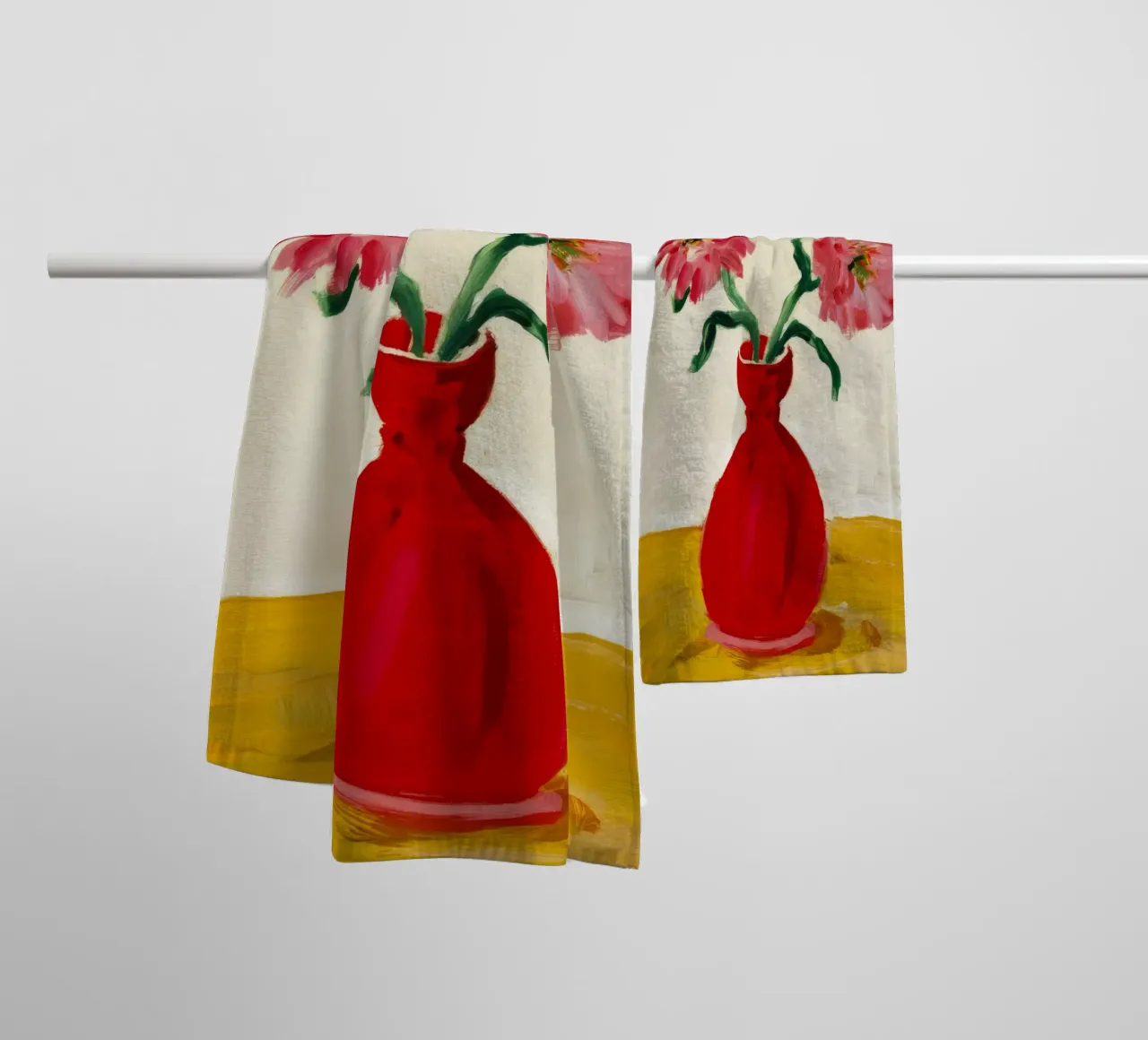 Papaveri in vaso rosso asciugamano da bagno da Tiga Bersama