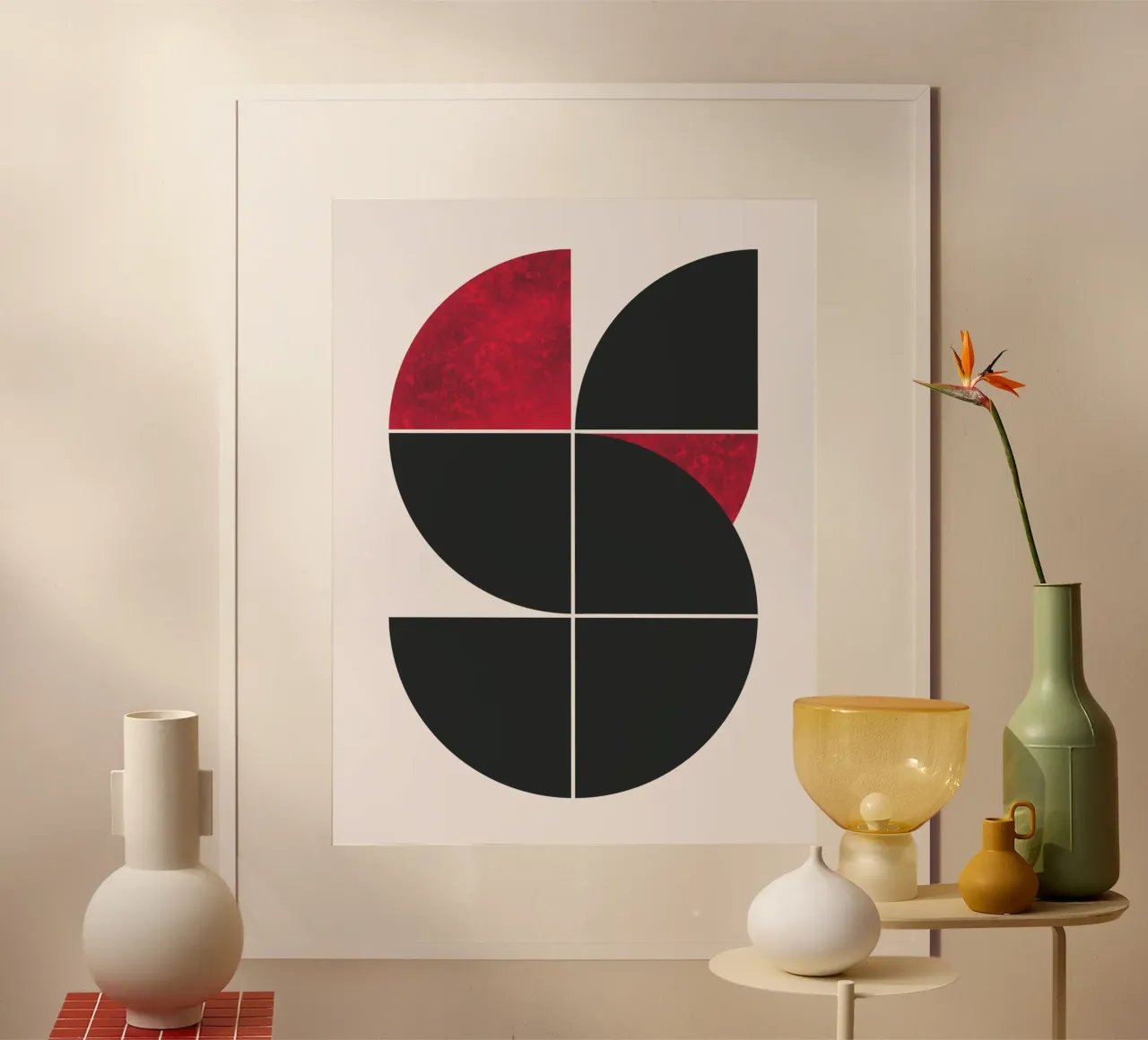 Mid century ruby poster with aluminum frame by Little Dean