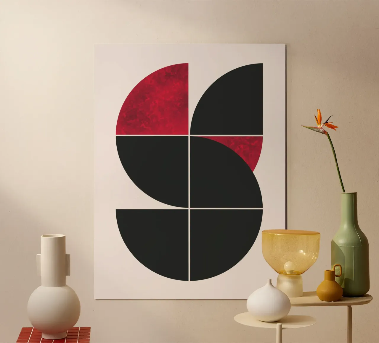 Mid century ruby poster with aluminum frame by Little Dean