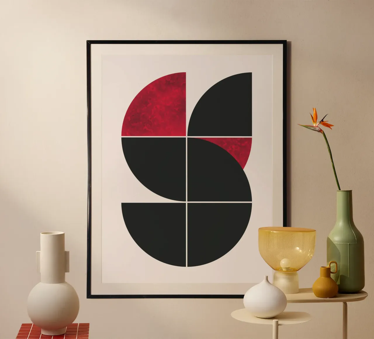 Mid century ruby poster with aluminum frame by Little Dean