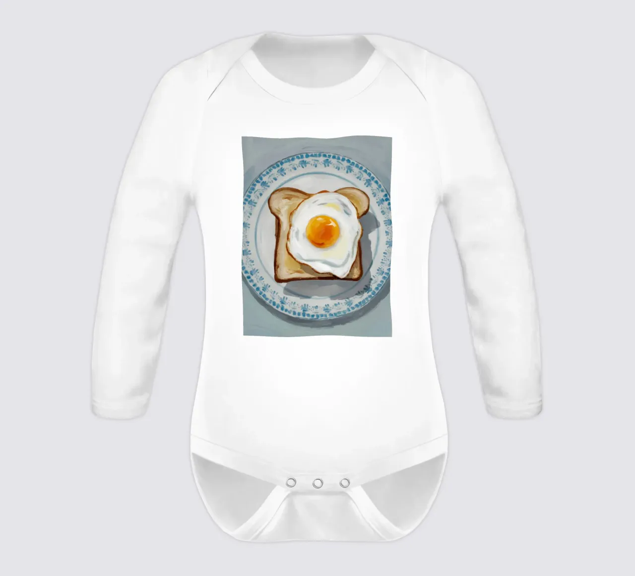 Egg on Toast Plate long-sleeve baby romper by Tiga Bersama