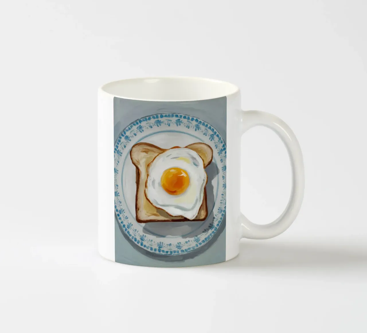 Piatto di uova su pane tostato tazza in ceramica da Tiga Bersama