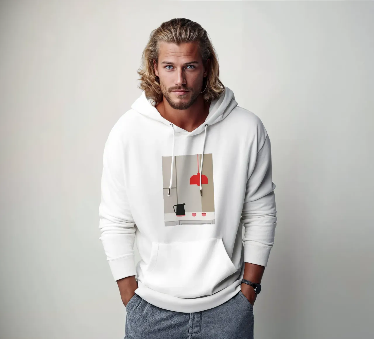 Lampada rossa minimalista felpa con cappuccio da Tiga Bersama