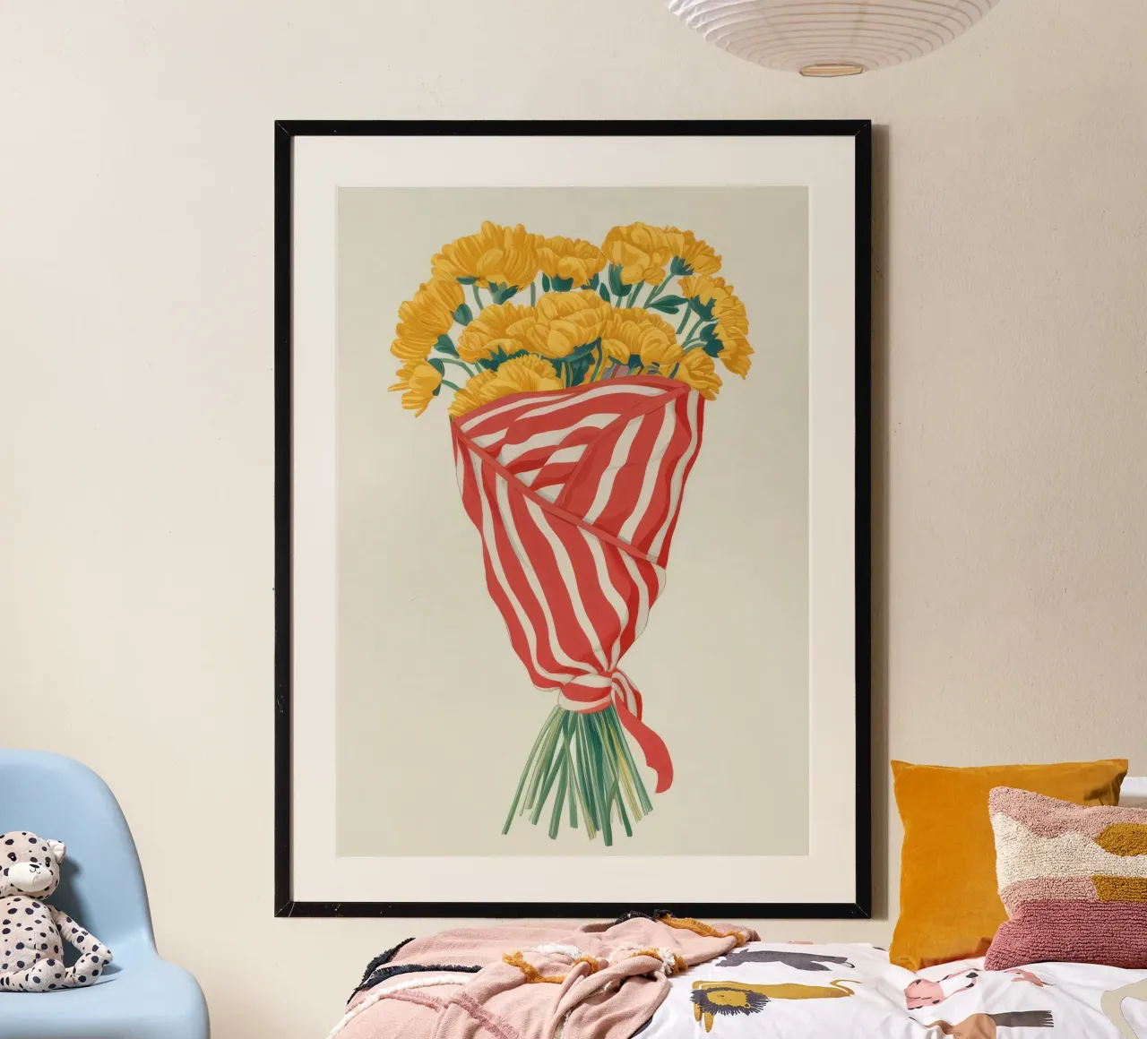 Bouquet di girasoli a righe poster con telaio in alluminio da Tiga Bersama