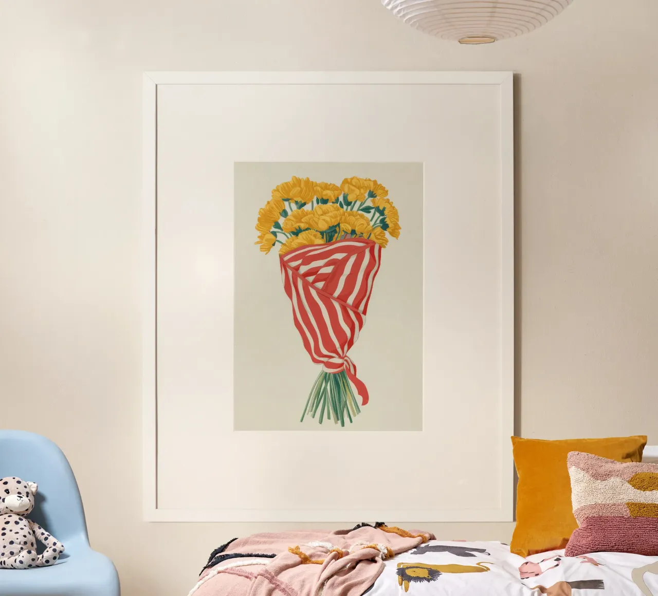 Bouquet di girasoli a righe poster con telaio in alluminio da Tiga Bersama