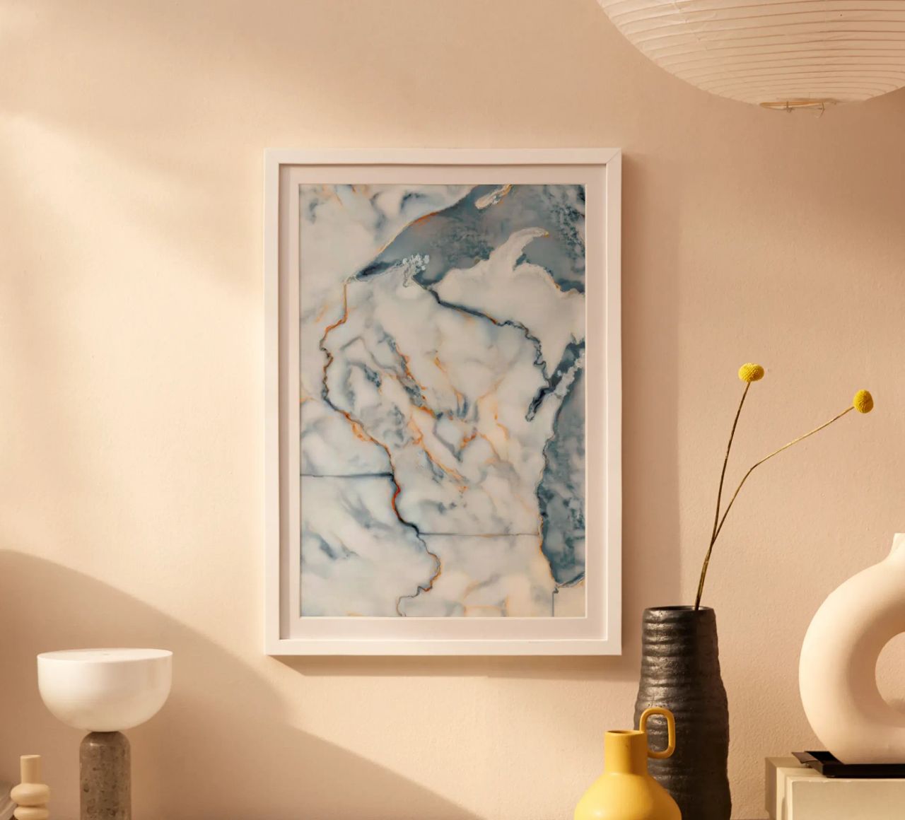 Wisconsin Marble Map poster avec cadre en aluminium de Octavian