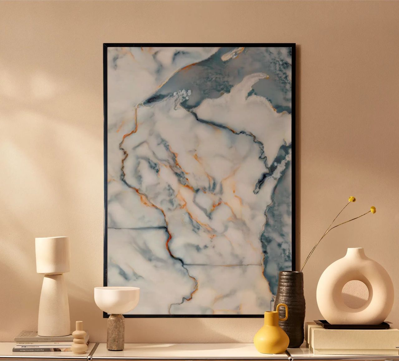 Wisconsin Marble Map poster avec cadre en aluminium de Octavian