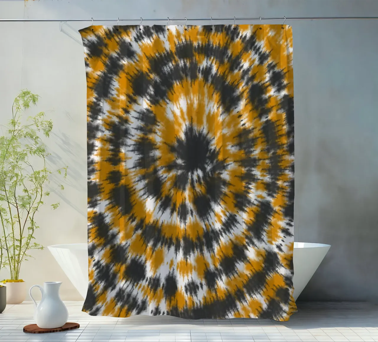 Spiral tie dye shower curtain by Little Dean