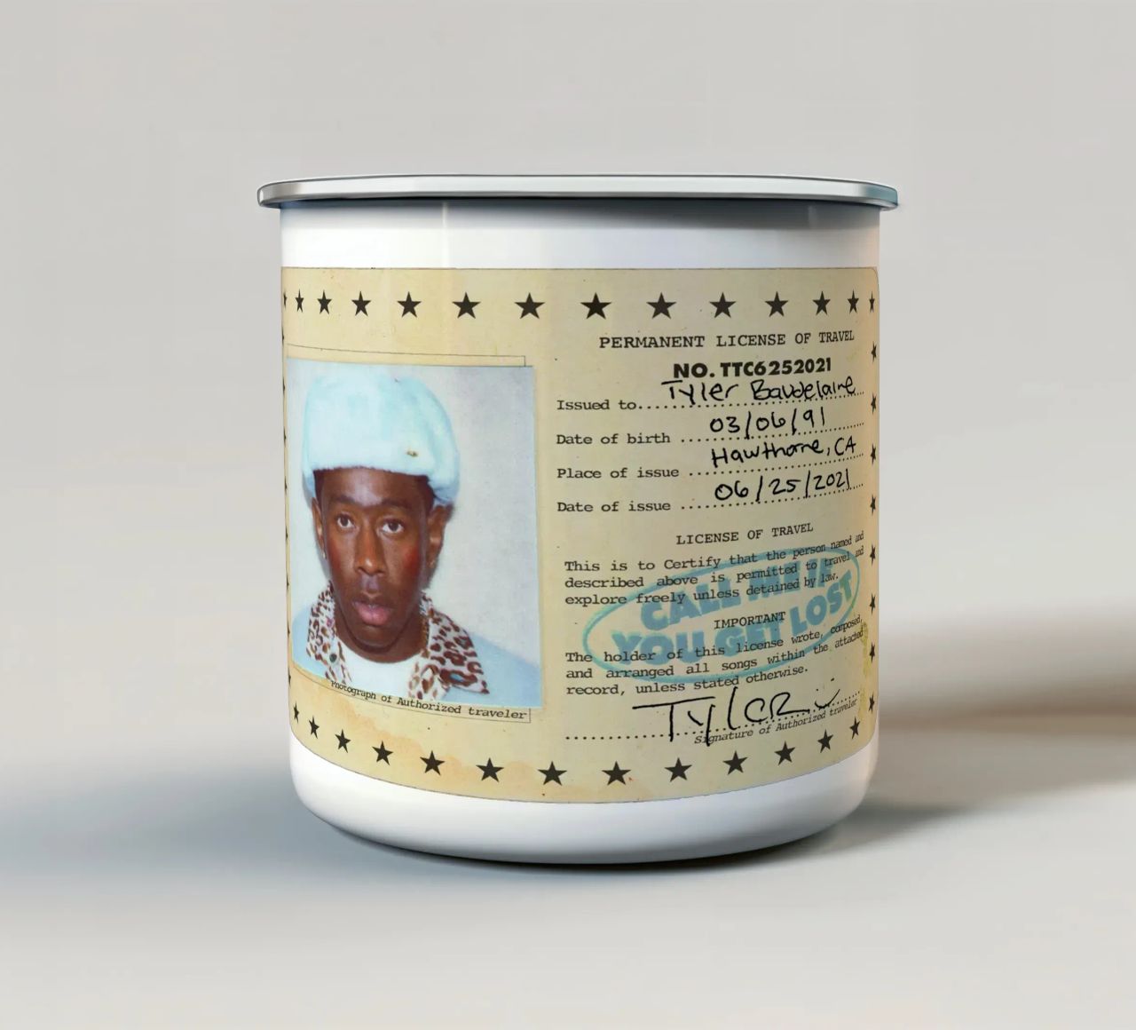 License Of Travel Tyler tazza in smalto da edanfargol