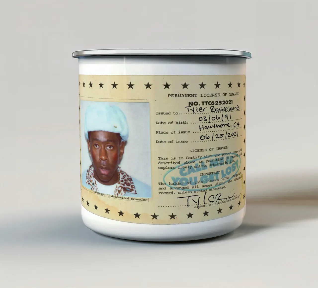 License Of Travel Tyler tazza in smalto da edanfargol