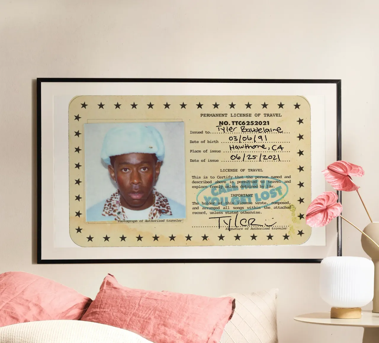 License Of Travel Tyler poster con telaio in plastica da edanfargol