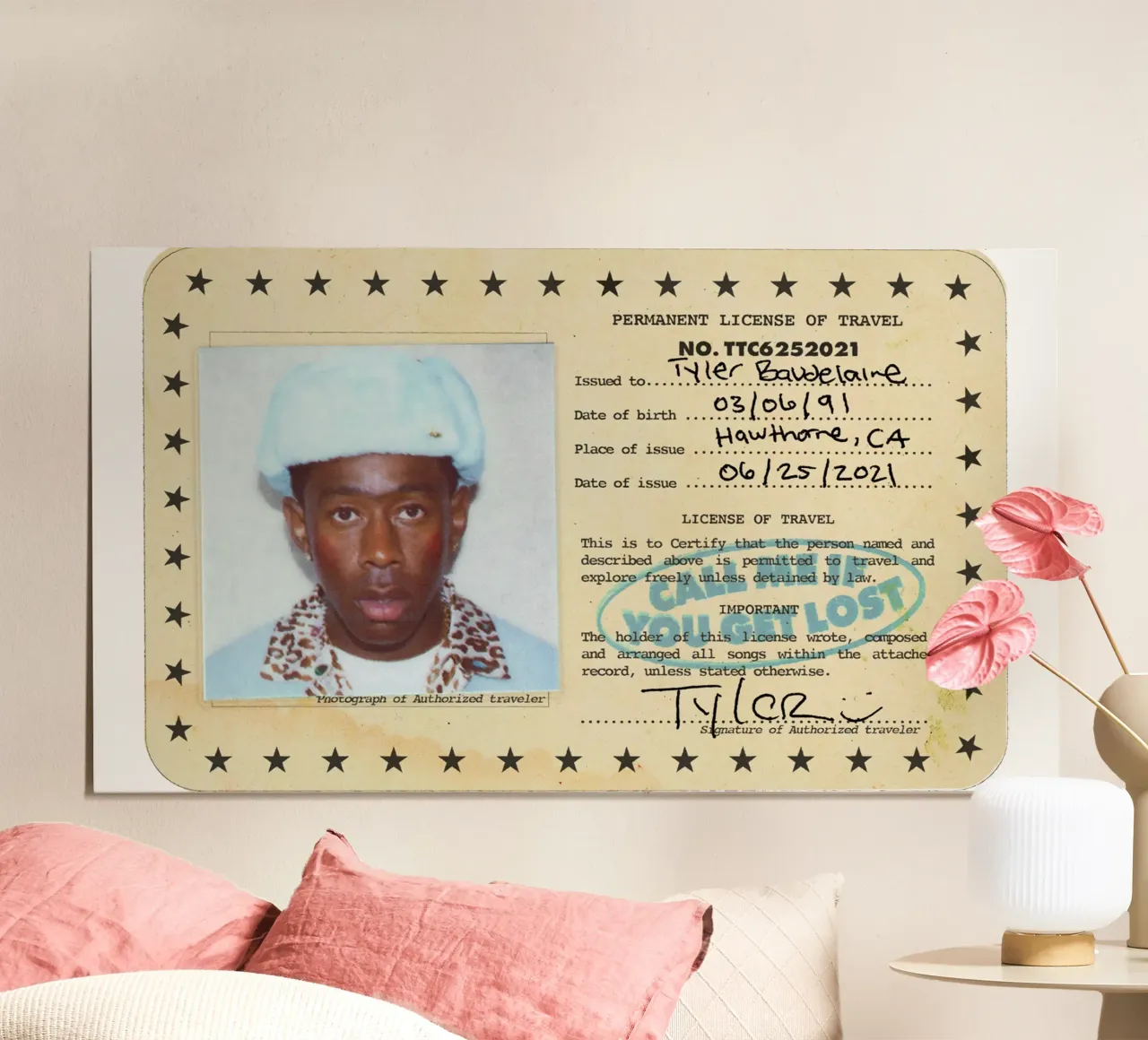 License Of Travel Tyler poster con telaio in plastica da edanfargol