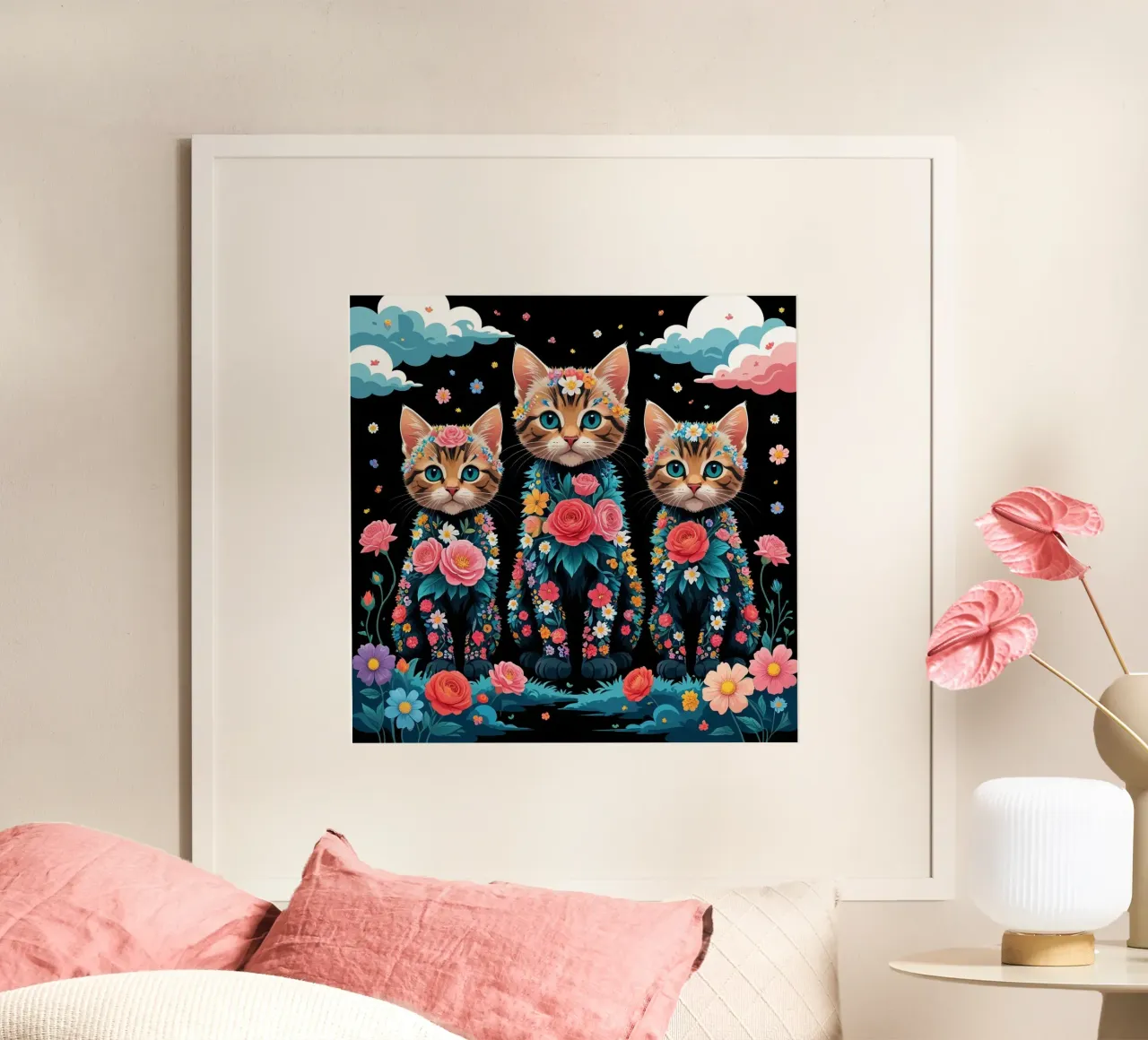 tre gattini poster con telaio in alluminio da van hellen