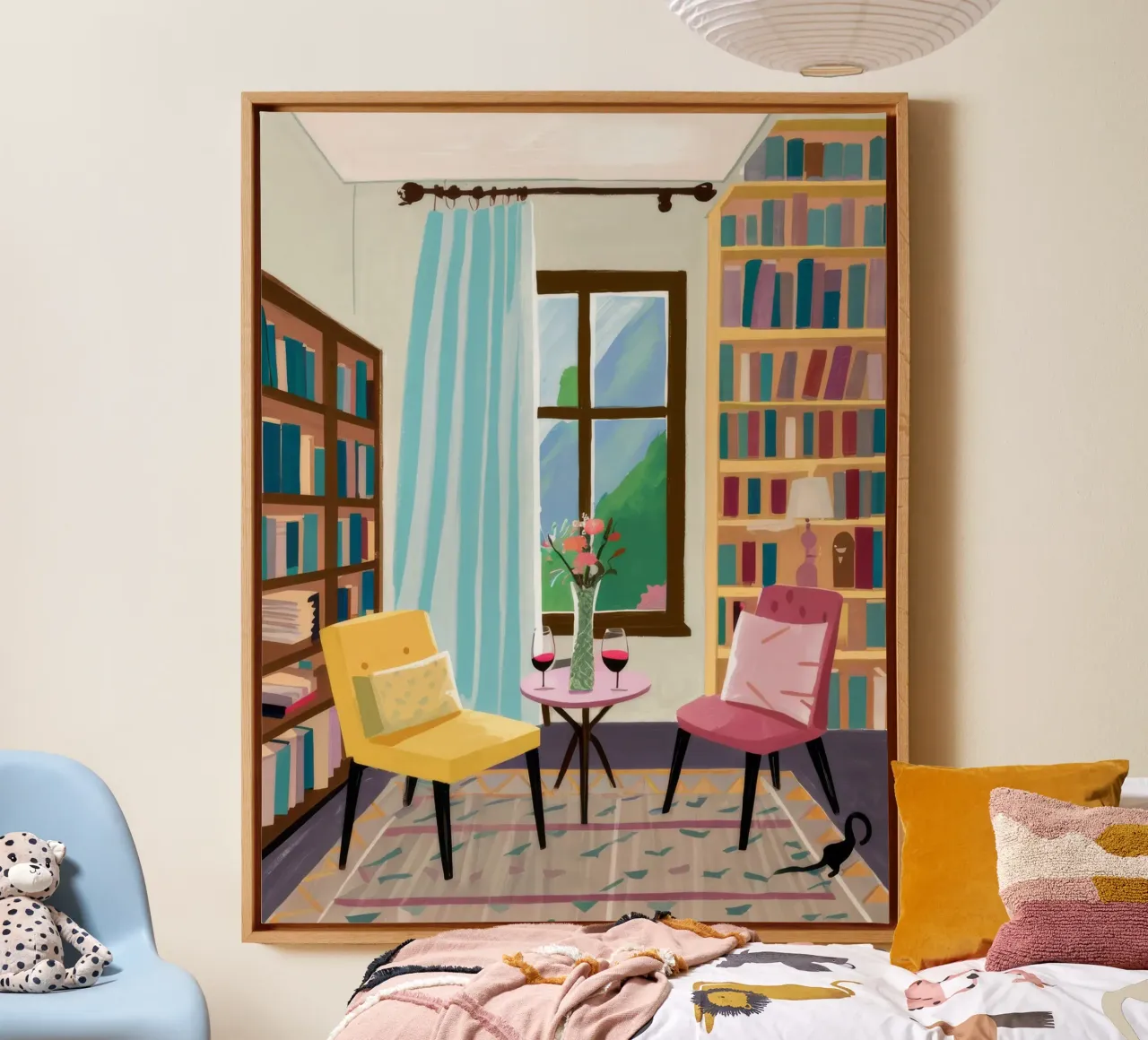 Sunlit Library Corner canvas with Floater frame by Tiga Bersama