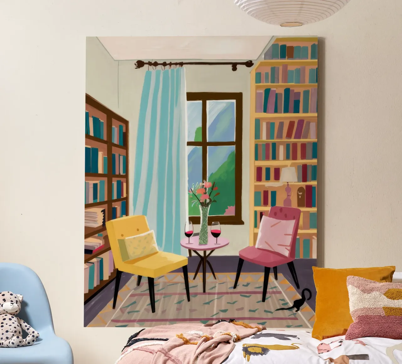 Sunlit Library Corner canvas with Floater frame by Tiga Bersama