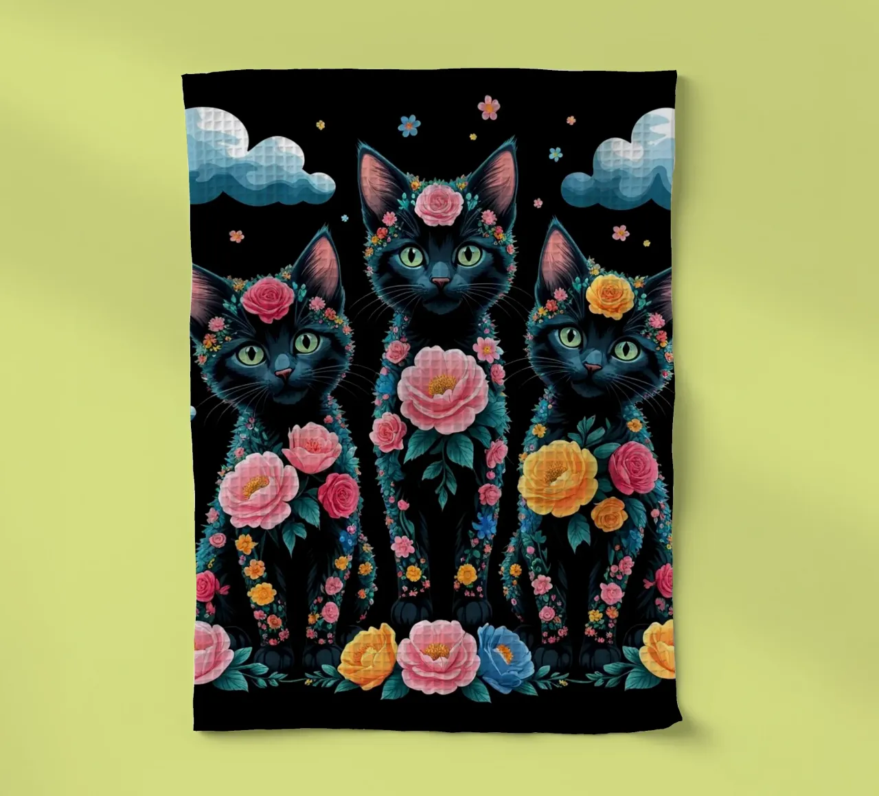 three kittens tea towel by van hellen