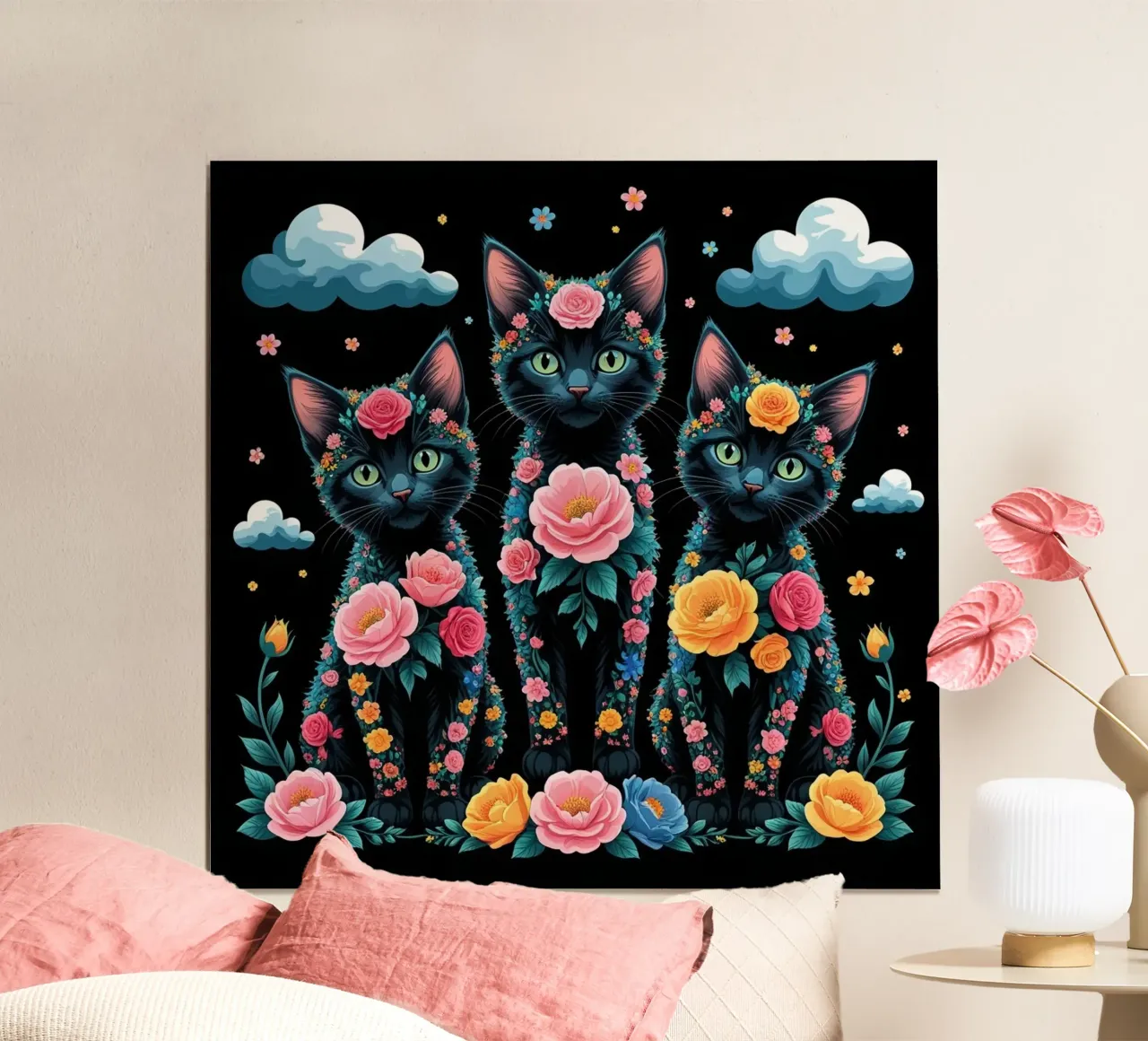 tre gattini poster con telaio in alluminio da van hellen