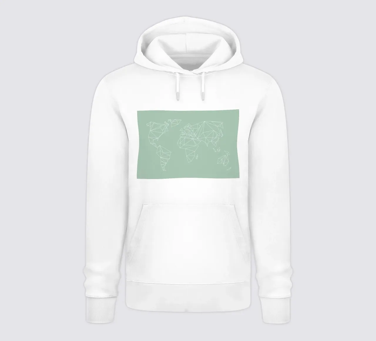 Geometrical World Map Pastel Sage Green felpa con cappuccio da Studio Nahili