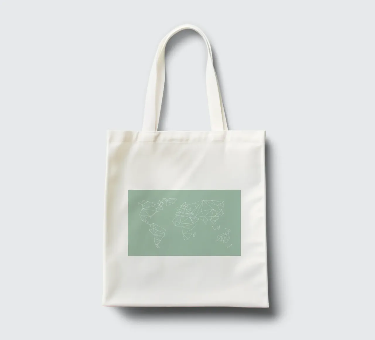 Geometrical World Map Pastel Sage Green borsa in juta da Studio Nahili