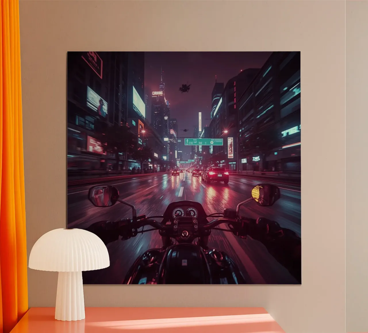 Giro notturno della città al neon poster con telaio in plastica da van hellen