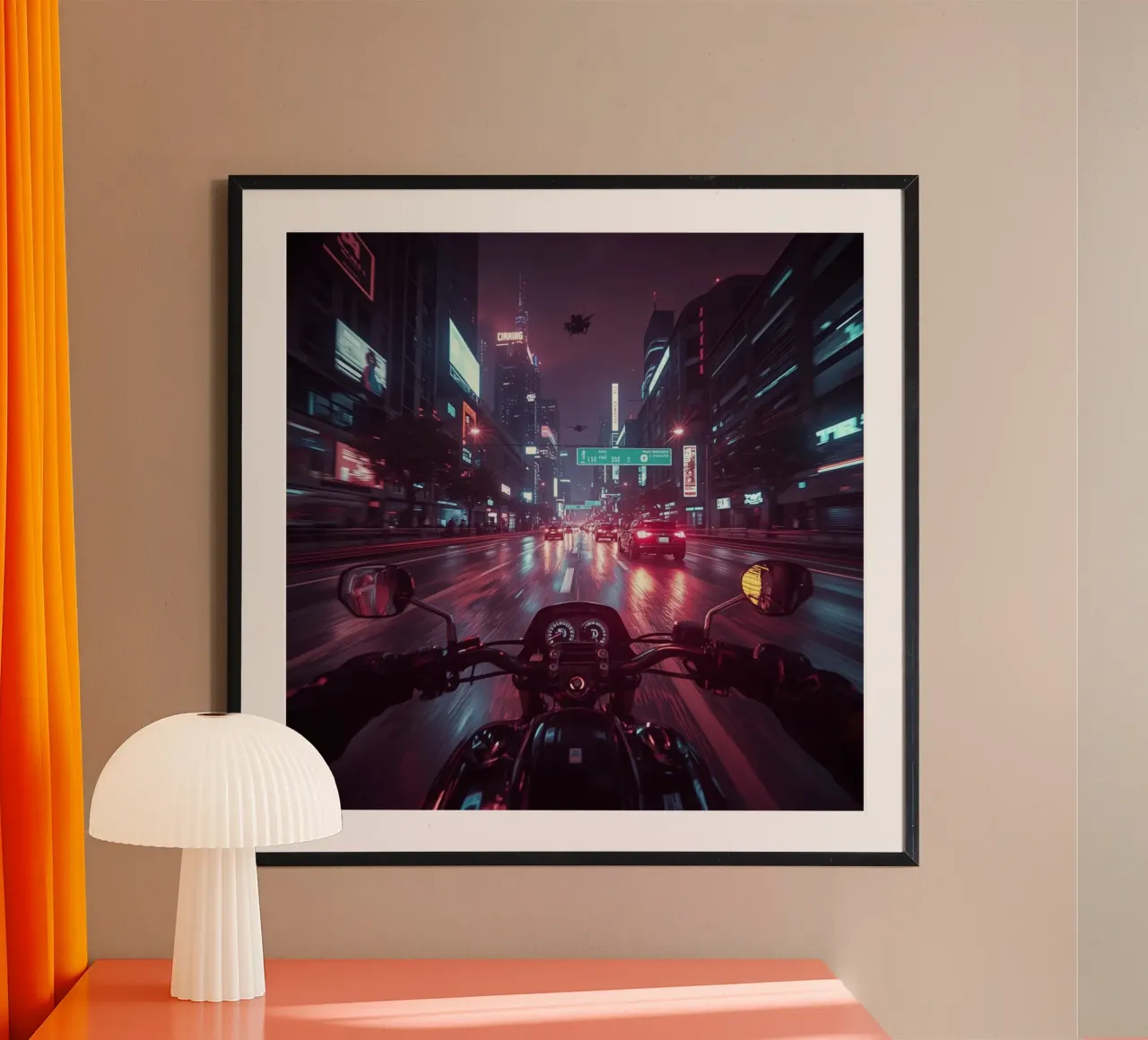 Giro notturno della città al neon poster con telaio in plastica da van hellen