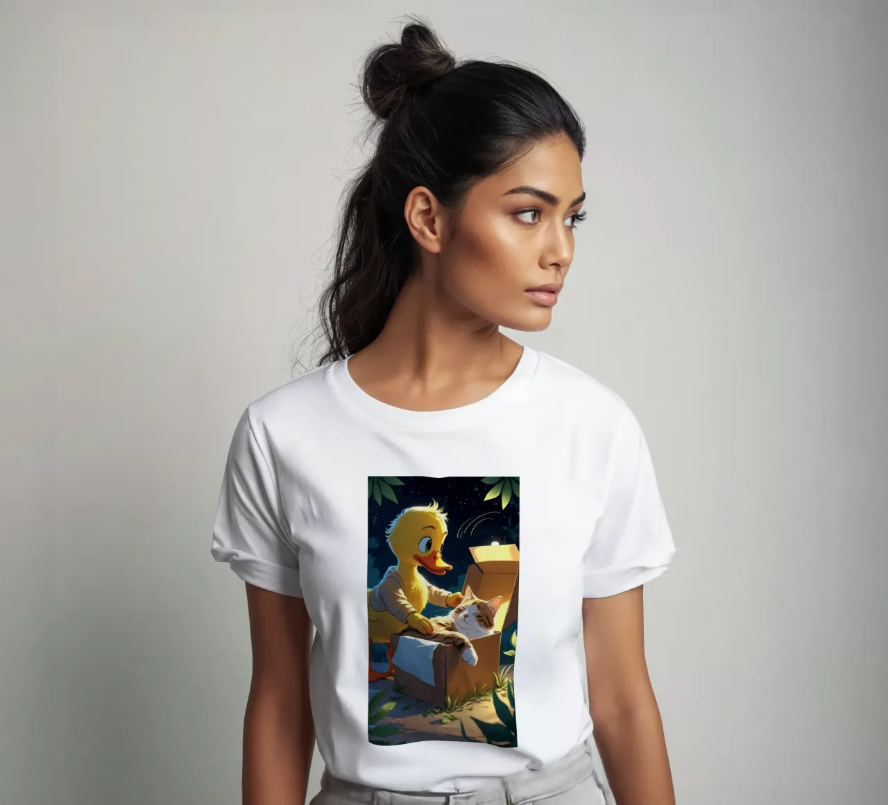 yellow duck and cat t-shirt by van hellen