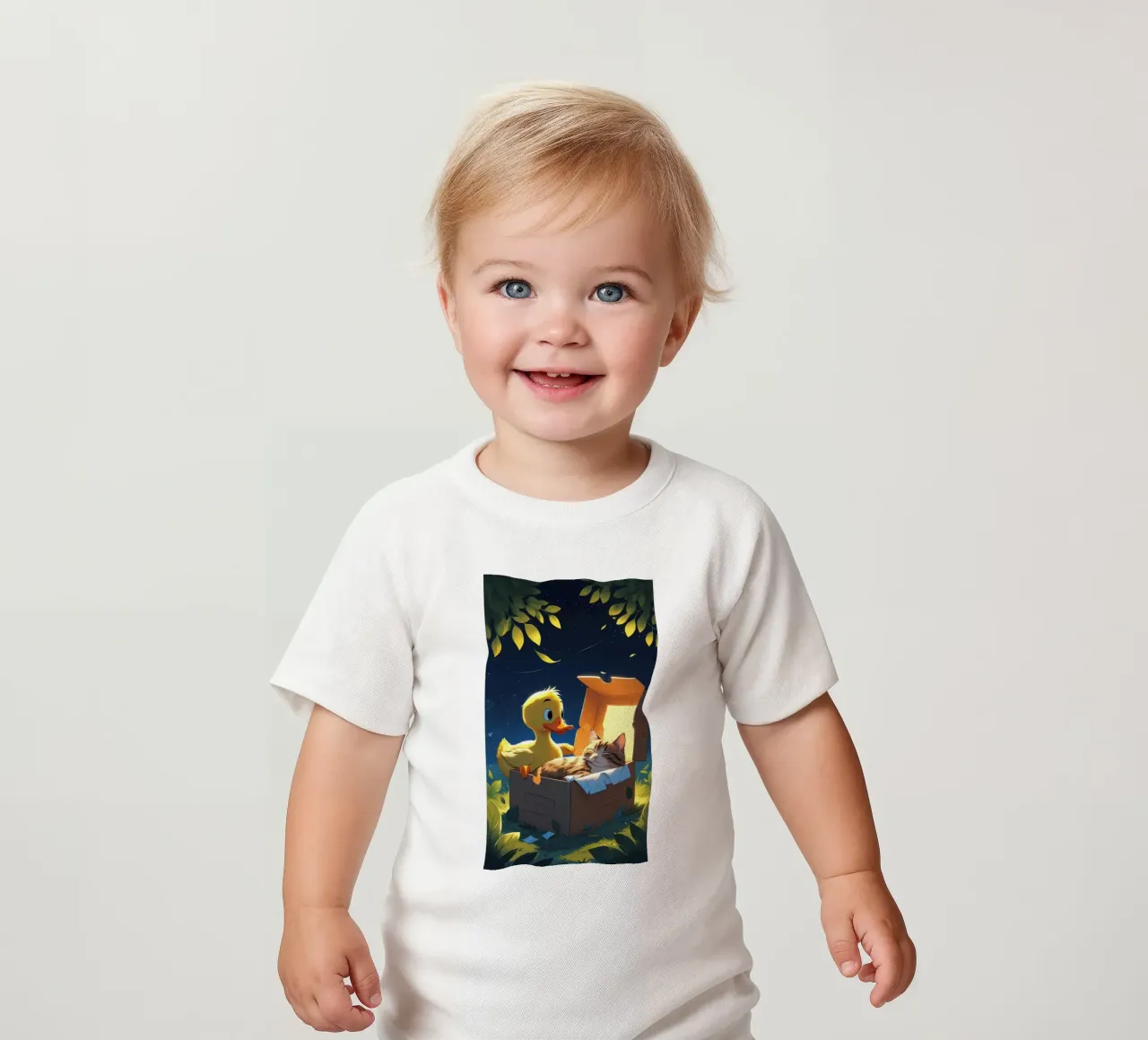 yellow duck and cat baby t-shirt by van hellen