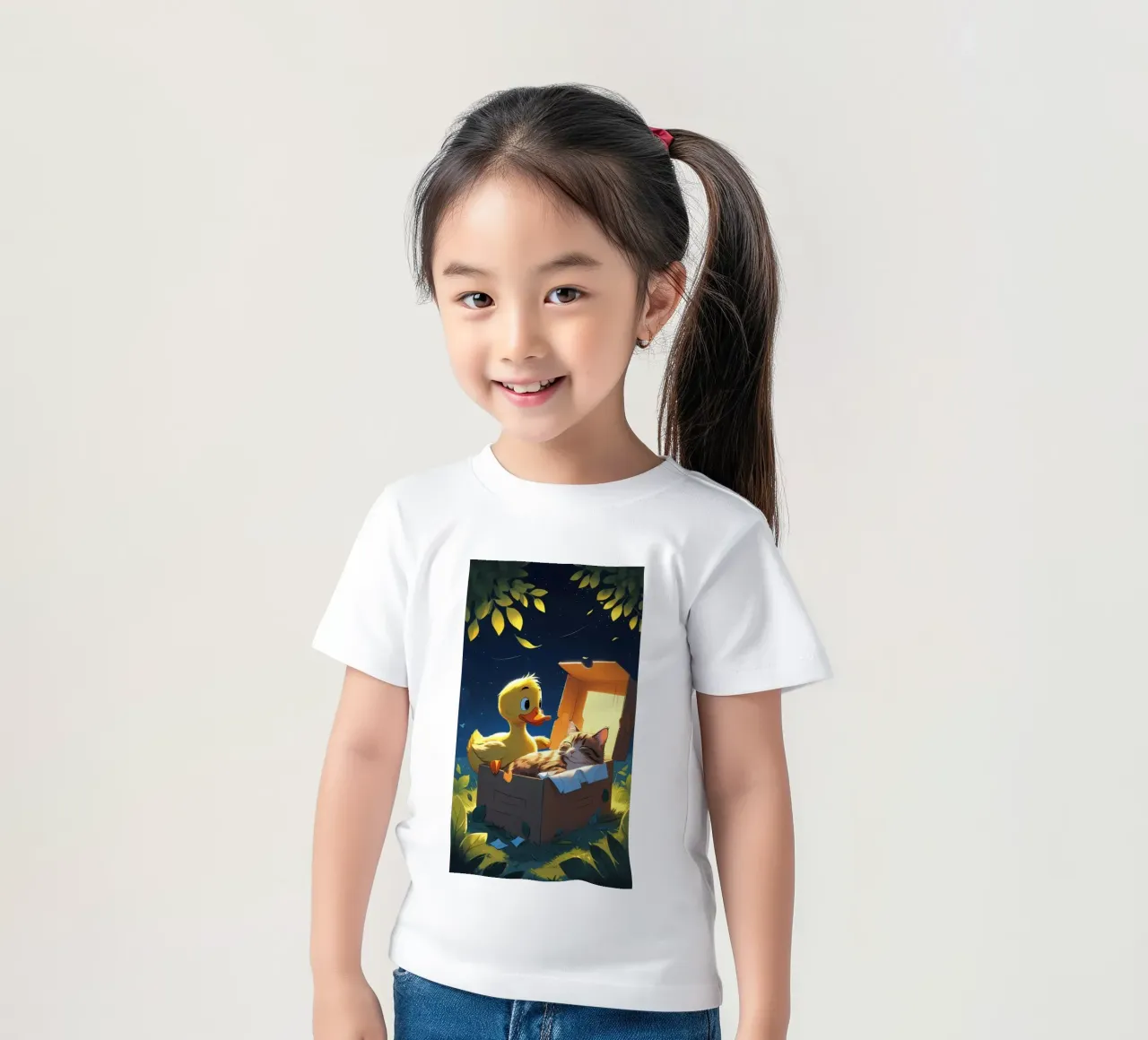 yellow duck and cat kids t-shirt by van hellen