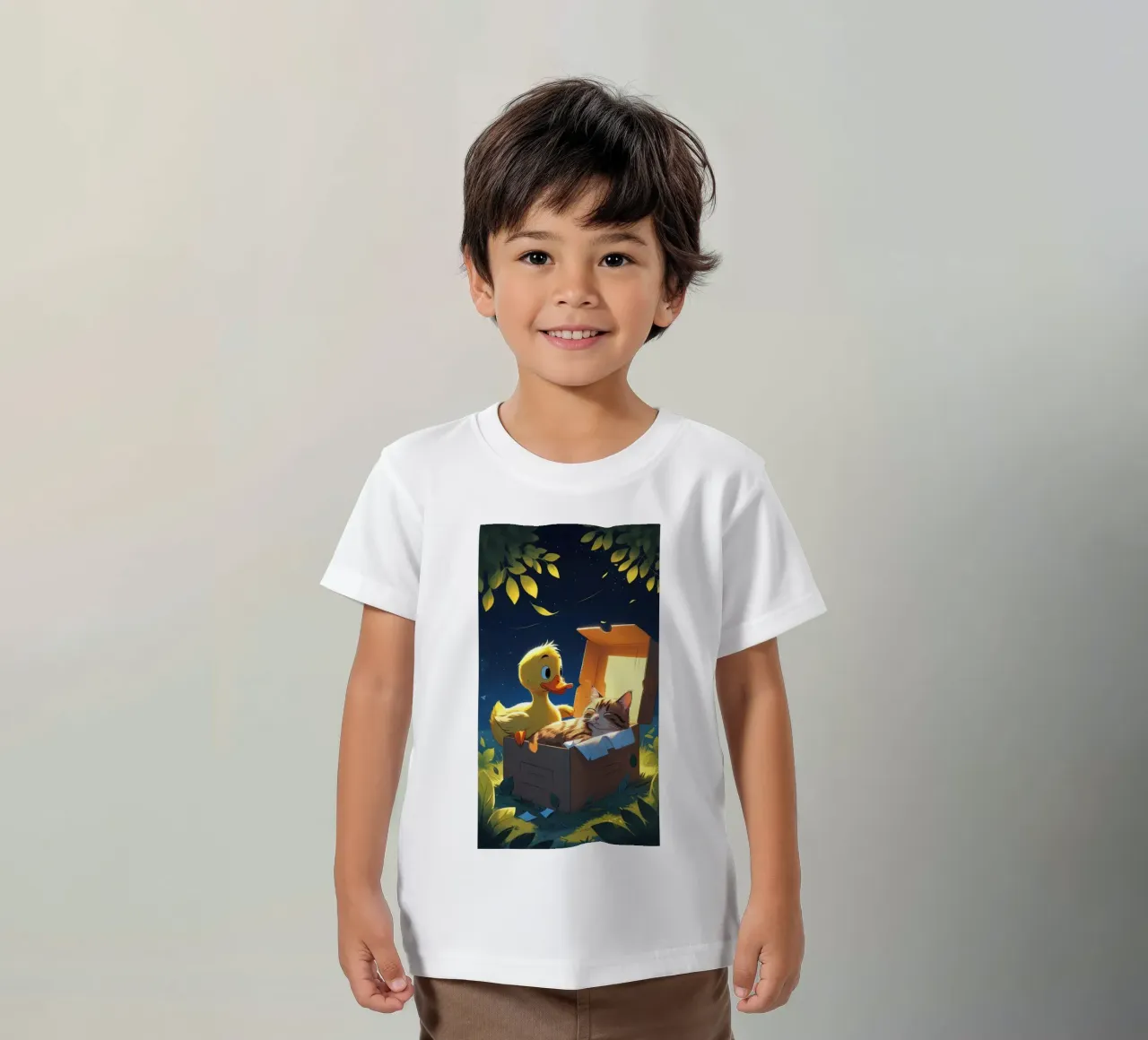 yellow duck and cat kids t-shirt by van hellen