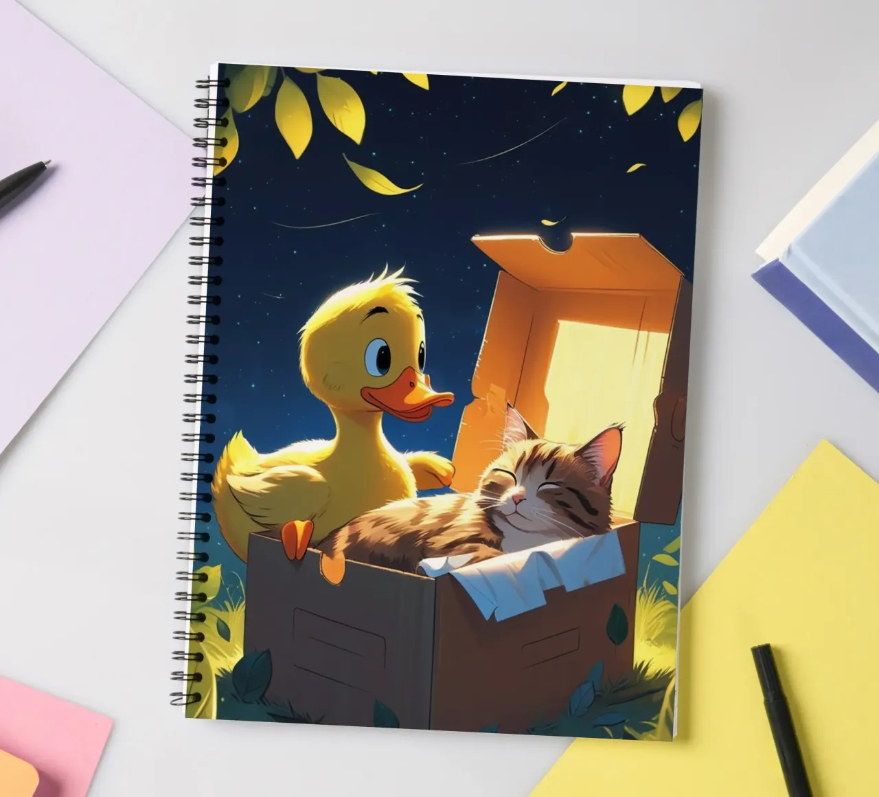 yellow duck and cat spiral notebook by van hellen