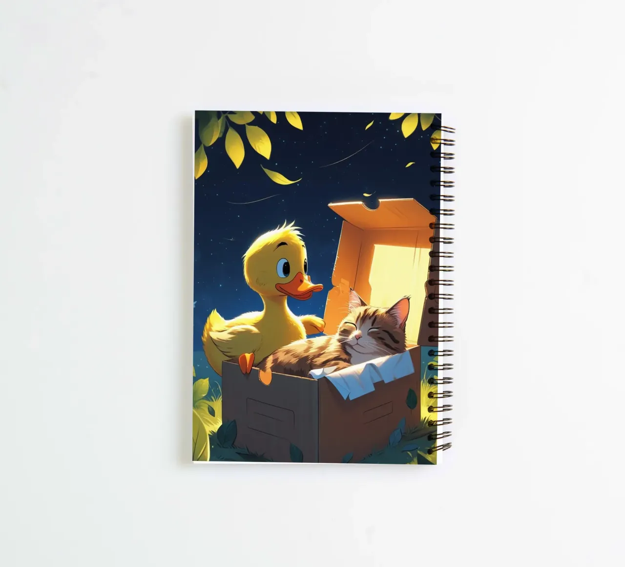 yellow duck and cat spiral notebook by van hellen
