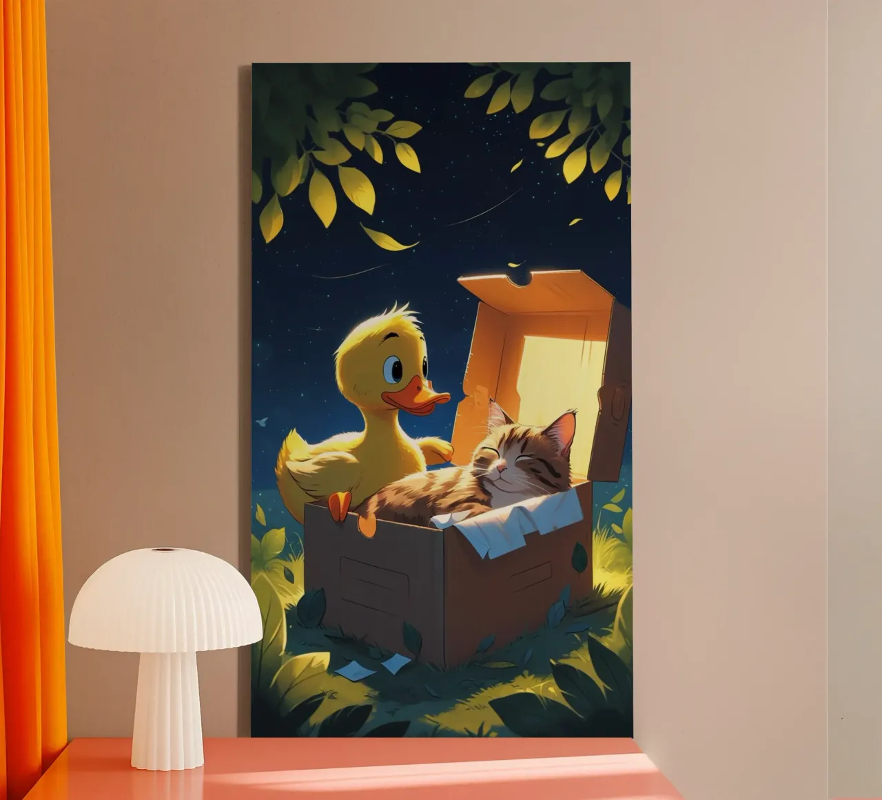 gele eend en kat canvas met Baklijst van van hellen
