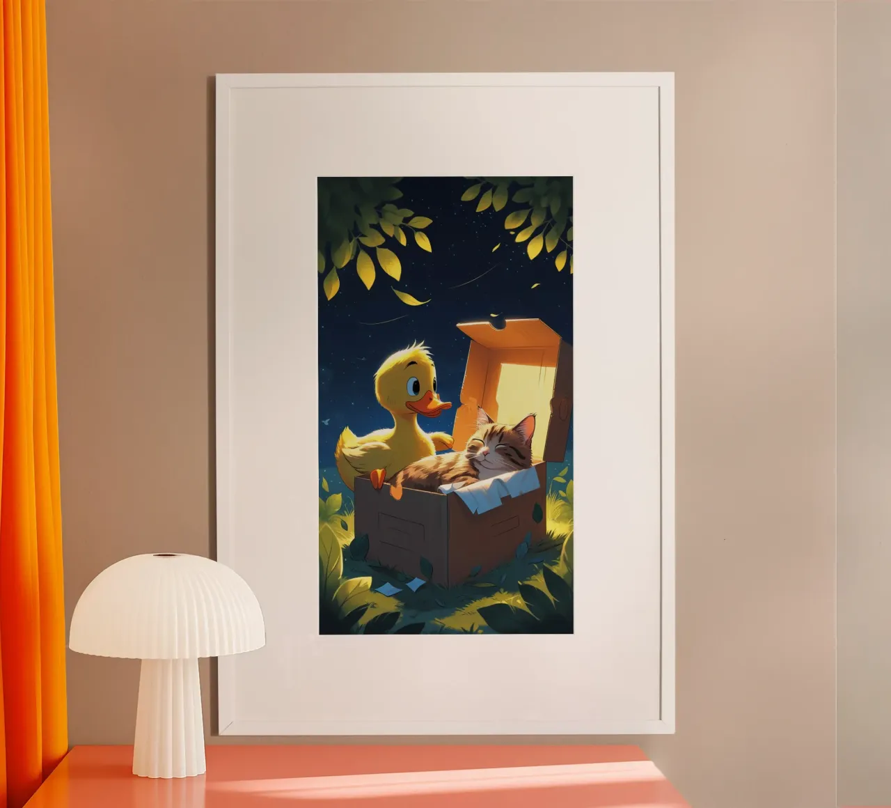 yellow duck and cat poster by van hellen