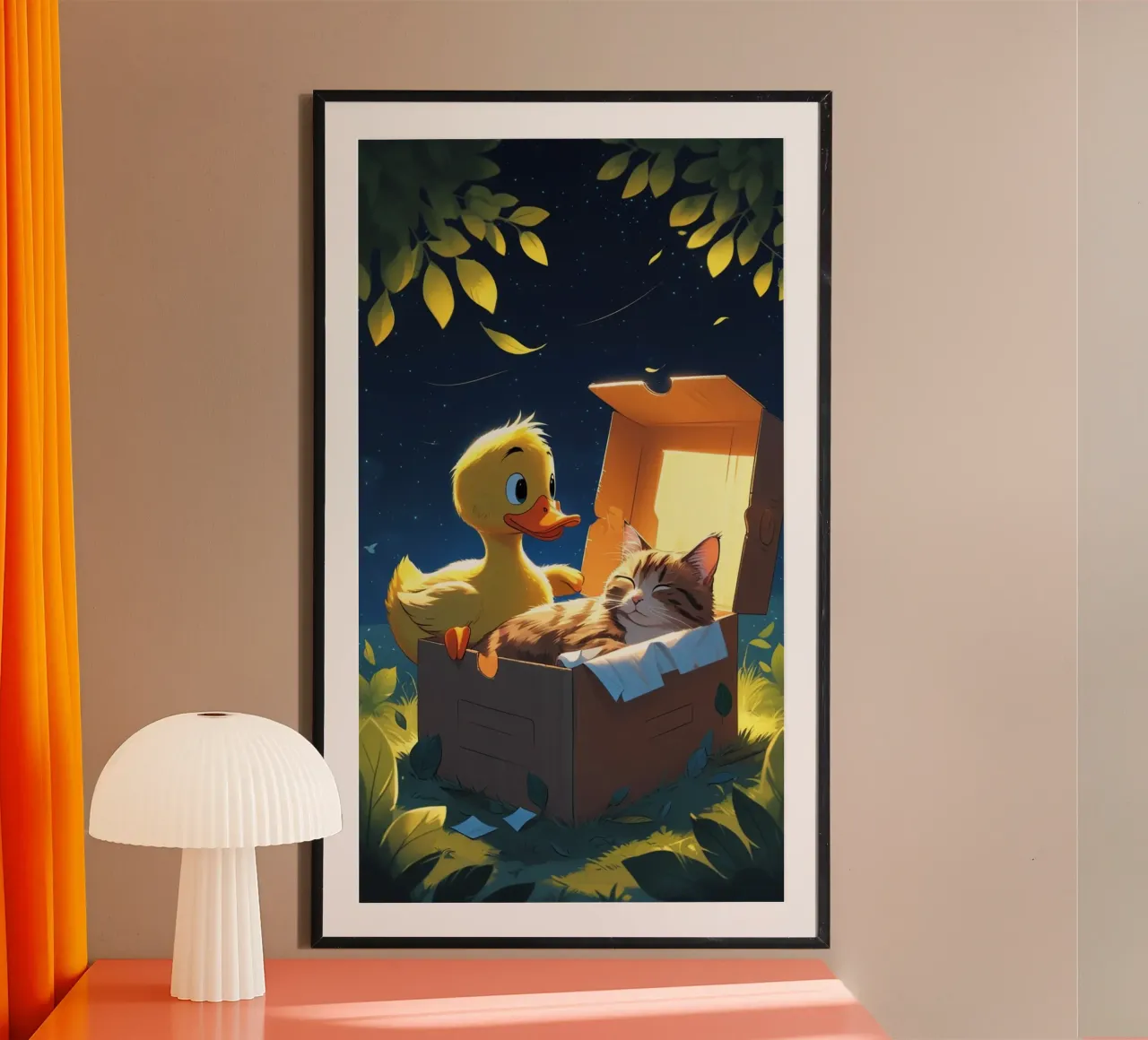 yellow duck and cat poster by van hellen