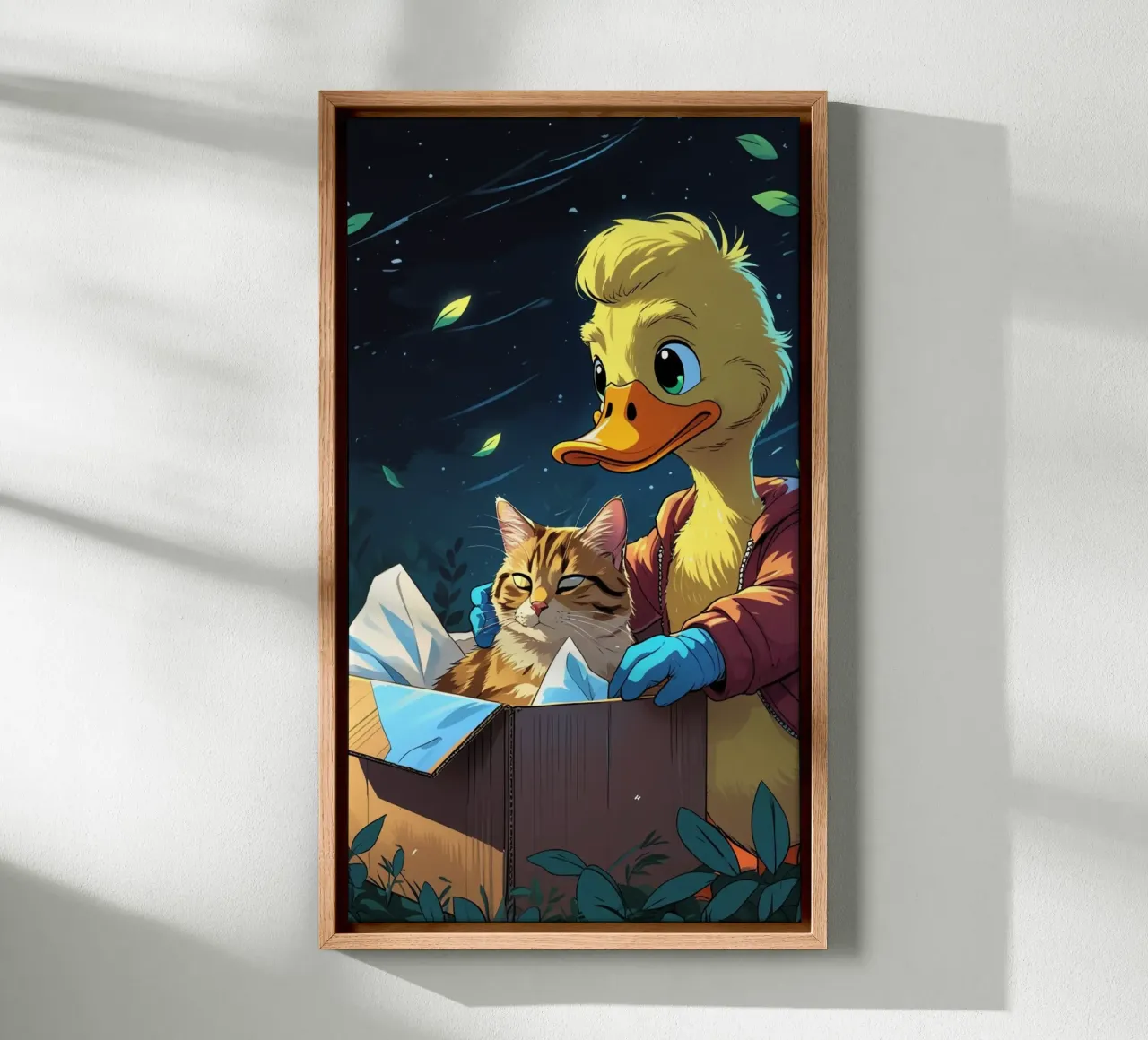 yellow duck and cat canvas by van hellen