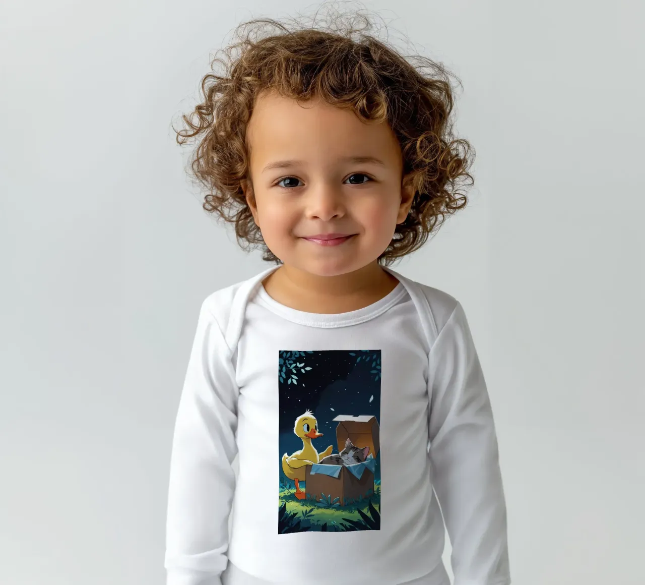 yellow duck and cat long-sleeve baby romper by van hellen