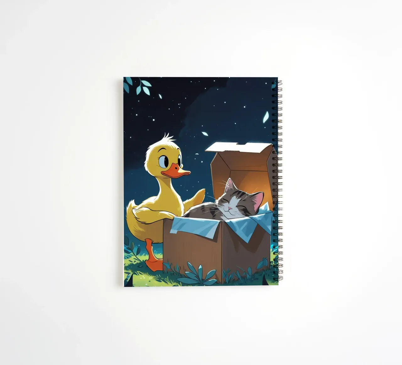 yellow duck and cat spiral notebook by van hellen
