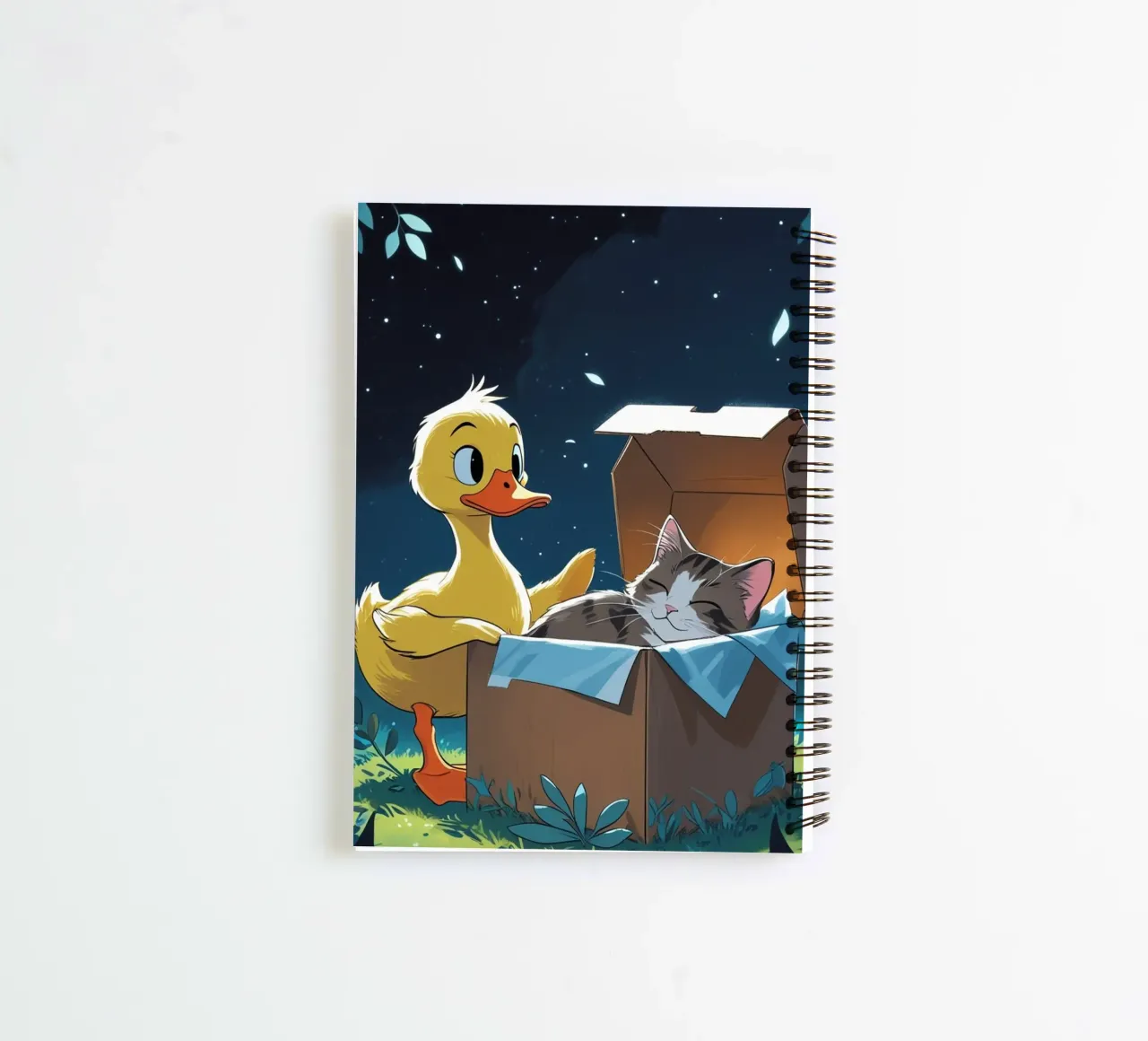 yellow duck and cat spiral notebook by van hellen