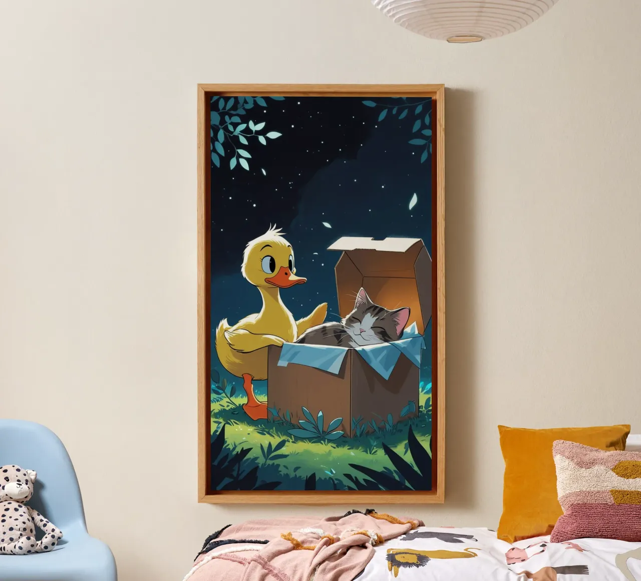 yellow duck and cat canvas by van hellen