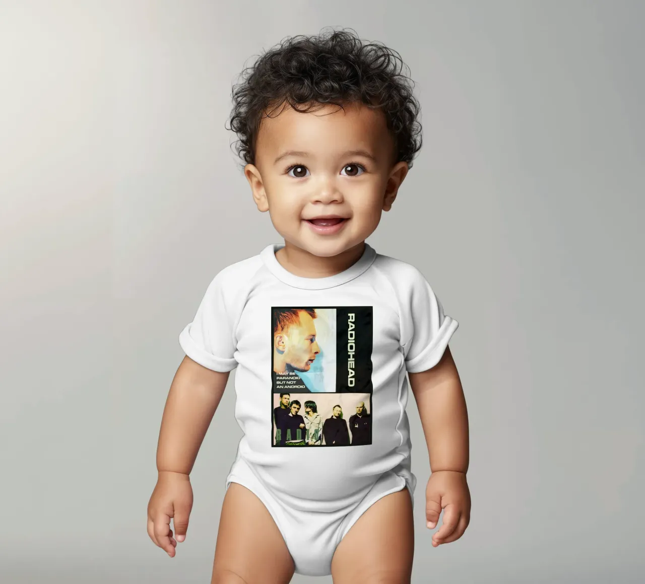 Minimalist Radio Head short-sleeve baby romper by guduengiseng