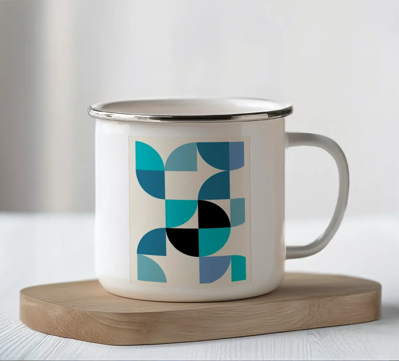Bauhaus Pattern - Poster geometrico blu turchese tazza in smalto da Casa Calm