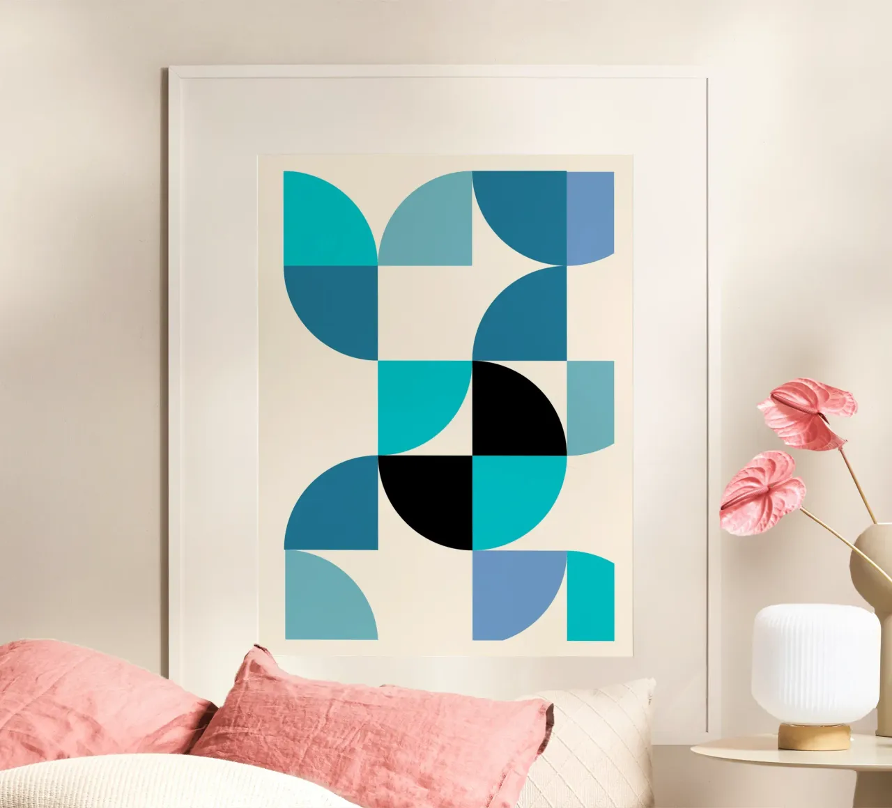 Bauhaus Pattern - Poster geometrico blu turchese poster con telaio in legno da Casa Calm