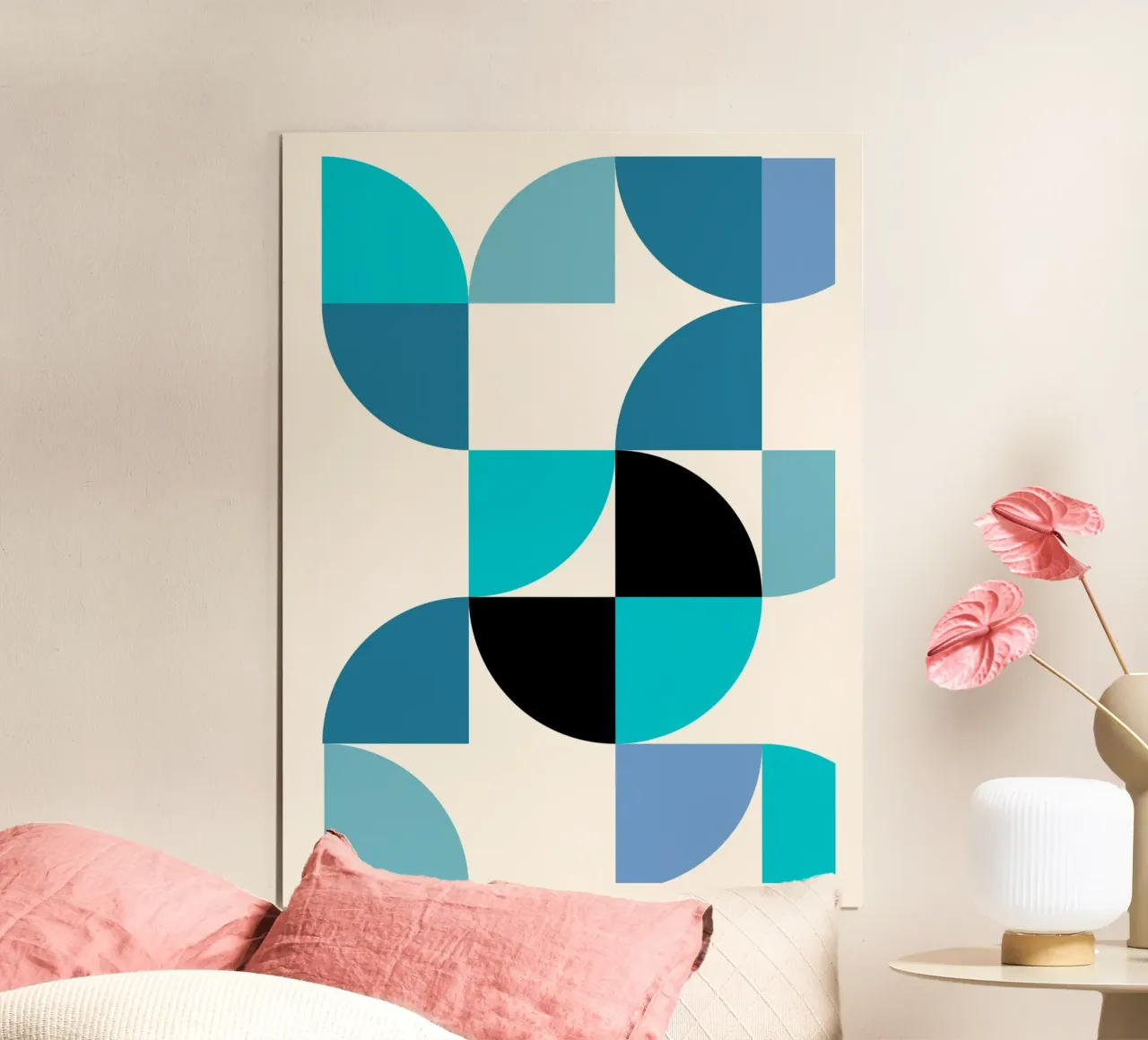 Bauhaus Pattern - Poster geometrico blu turchese poster con telaio in legno da Casa Calm