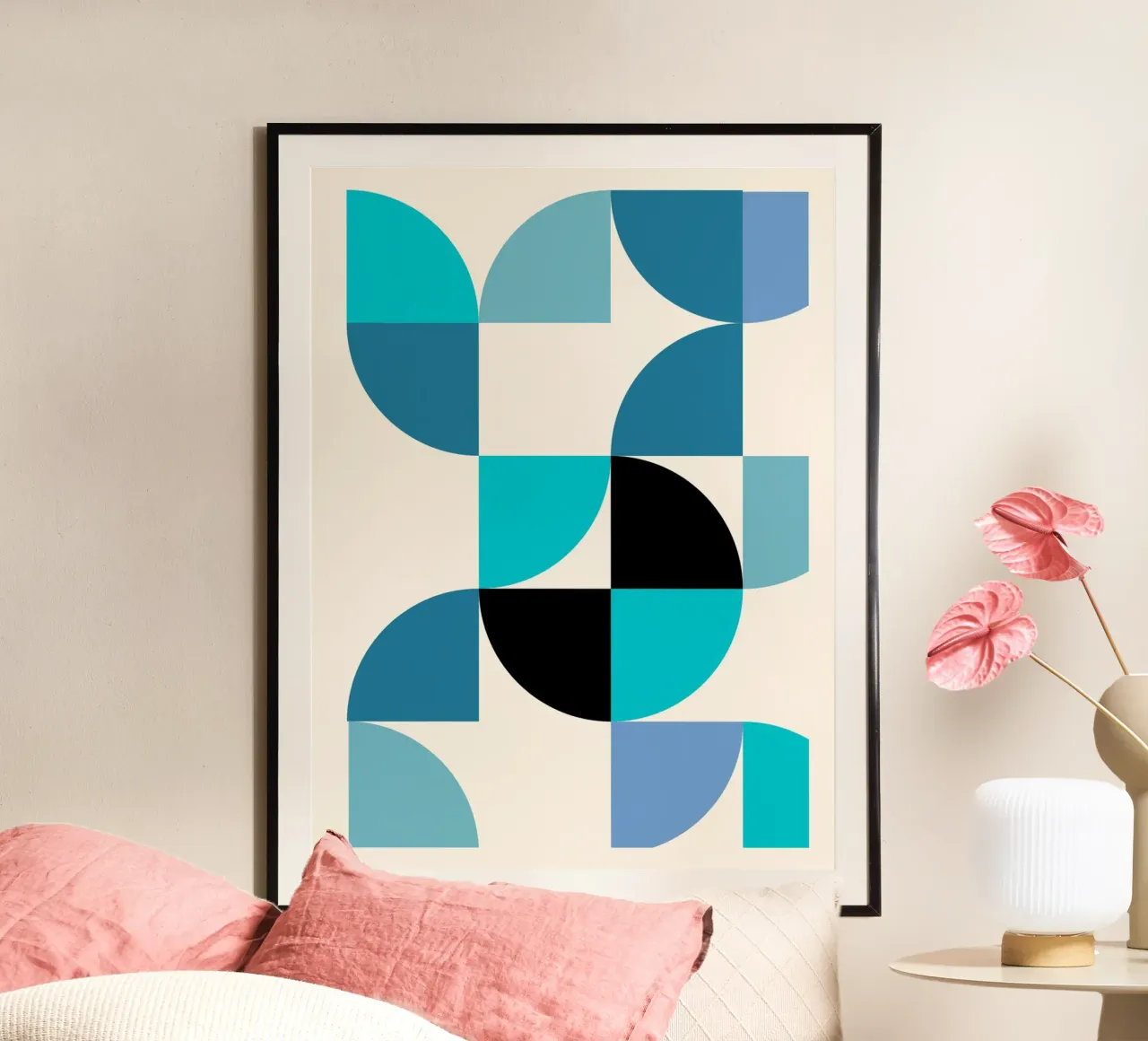 Bauhaus Pattern - Poster geometrico blu turchese poster con telaio in legno da Casa Calm
